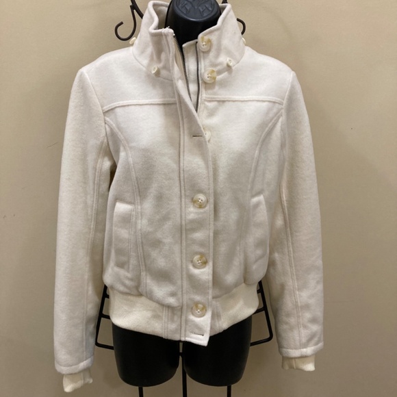 NWT Aeropostale Fur Trimmed Hooded Wool Jacket, size M, Ivory - Picture 5 of 12